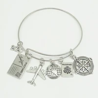 2020 earth plane postcard alloy bracelet compass pendant travel bracelet best friend jewelry gift handmade diy
