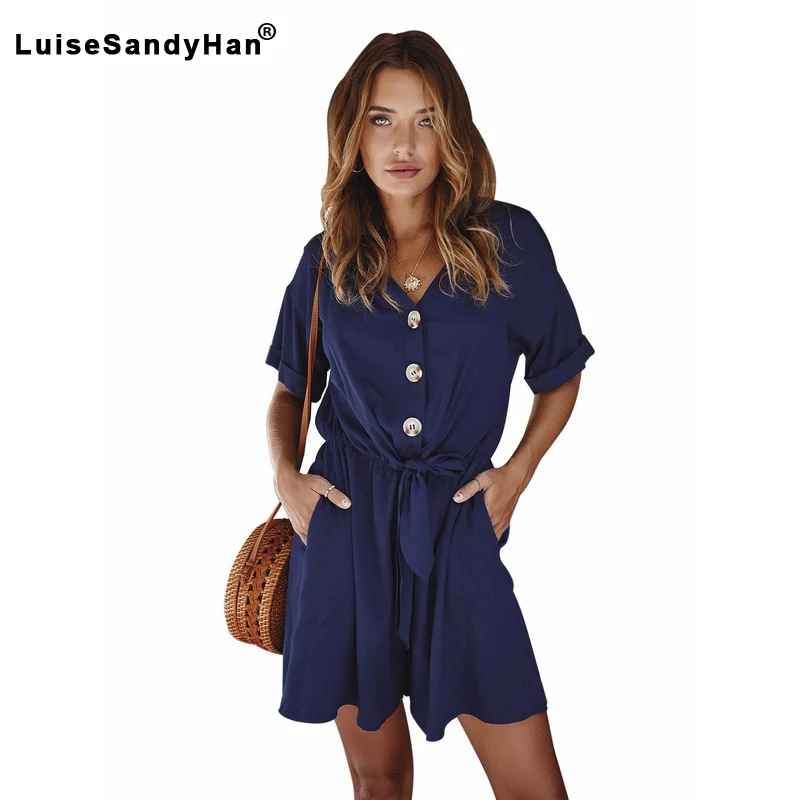 Женский однобортный однотонный комбинезон свободные короткие комбинезоны на