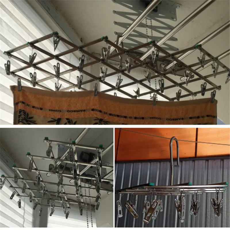 35 Clips Stainless Steel Laundry Rack Foldable Sock Clothes Airer Folding Hanger Drying Underwear Socks Holder | Дом и сад