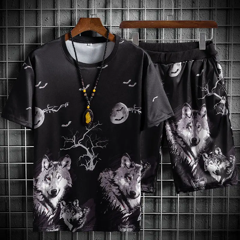 

Suit/T-shirt summer ice silk suit men's short-sleeved shorts suit men's youth casual suit men's suit 2021