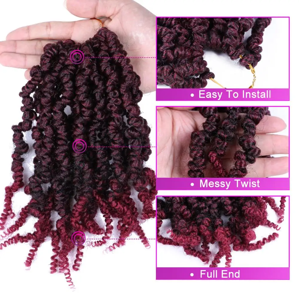 Short Bob Spring Twist Crochet Hair Springy Bomb Twist Crochet Braids Pre Twist Fluffy Passion Twist Hair Ombre Black Brown Red