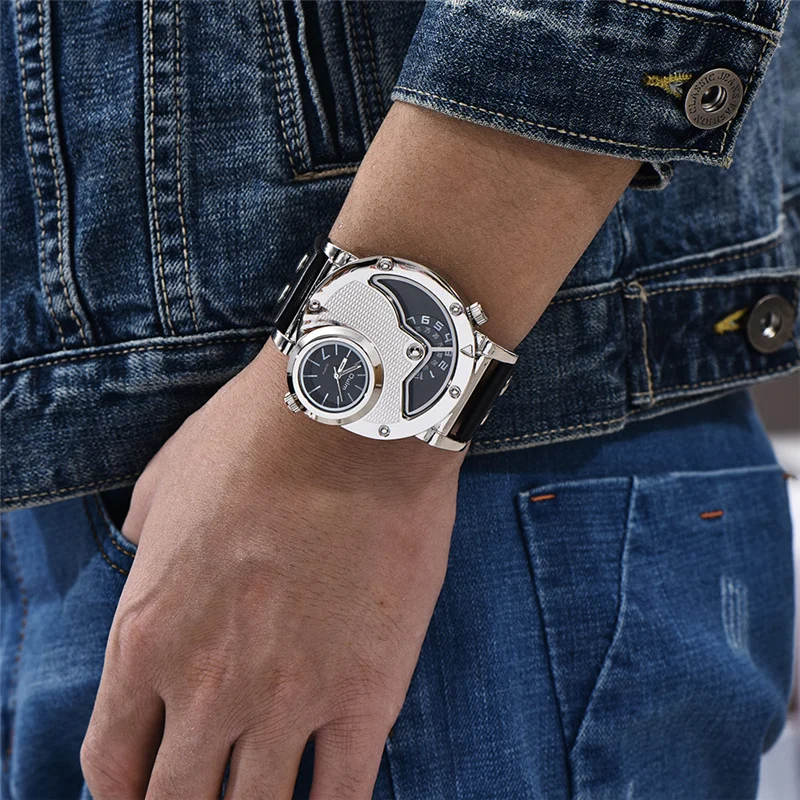 Мужские кварцевые часы с двумя часовыми поясами из ПУ кожи|Кварцевые мужские