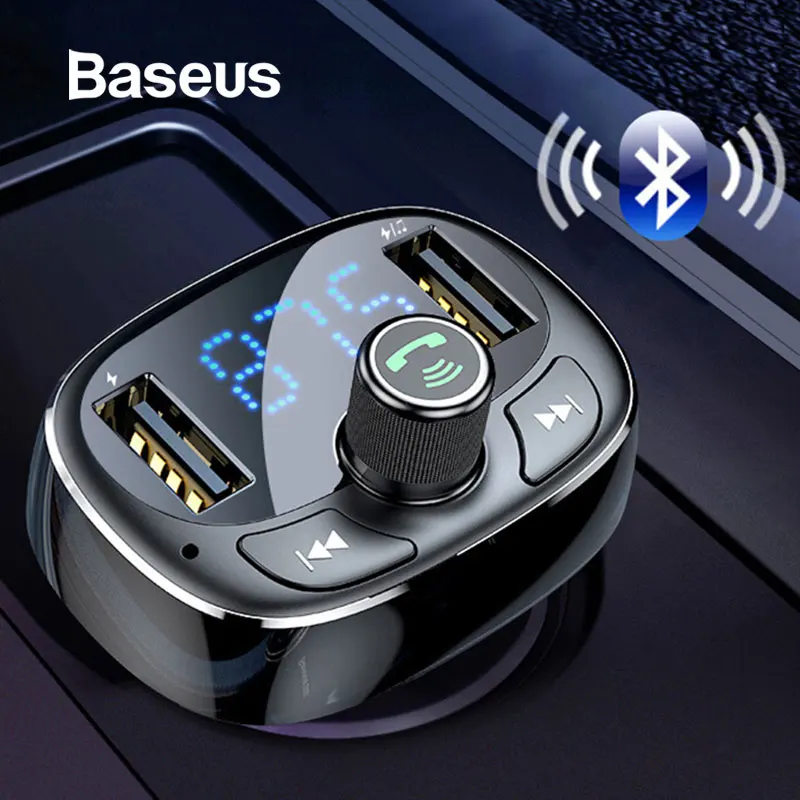 Автомобильное зарядное устройство Baseus с ЖК-дисплеем и fm-передатчиком, двойной USB, зарядное устройство для телефона, громкая связь, Bluetooth, MP3-плеер, рожденный для прослушивания музыки в автомобиле