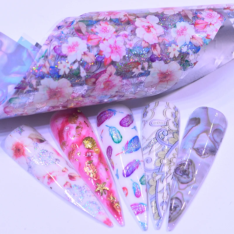 

ZKO 10PCS Nail Foil Sticker Set Holographic Starry Sky Adhesive Wraps Transfer Paper Marble Shining Nail Art Decal Gel Slider