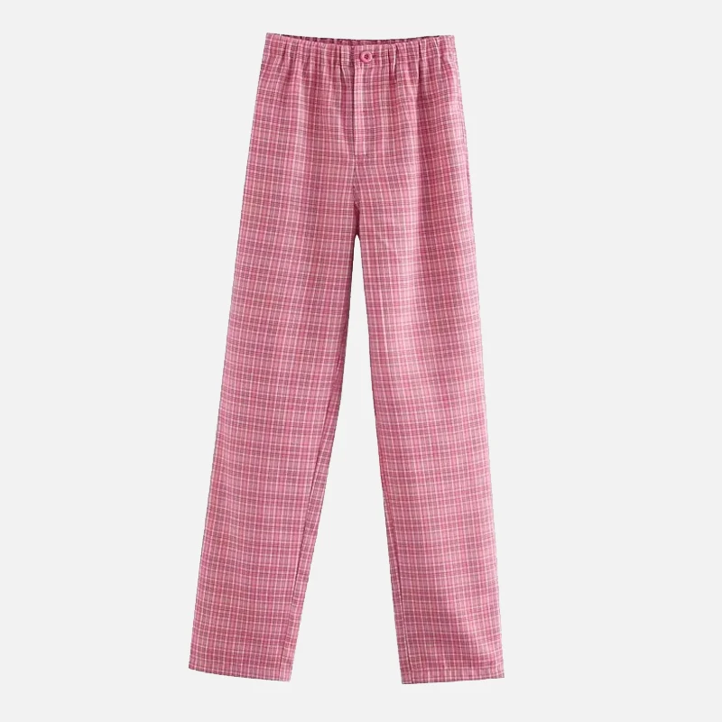 

Slim Girls Vintage Plaid Straight Pants 2021 Fashion Ladies Elegant Soft High Waist Trousers Streetwear Female Pants Women Chic