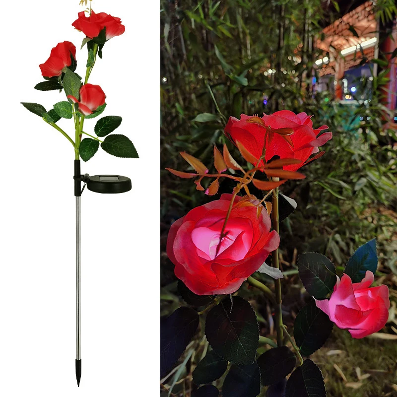 

Светодиодная лампа в виде цветка розы, уличный фонарь на солнечной батарее для украшения сада, ландшафта, газона, внутреннего двора, 3 светод...