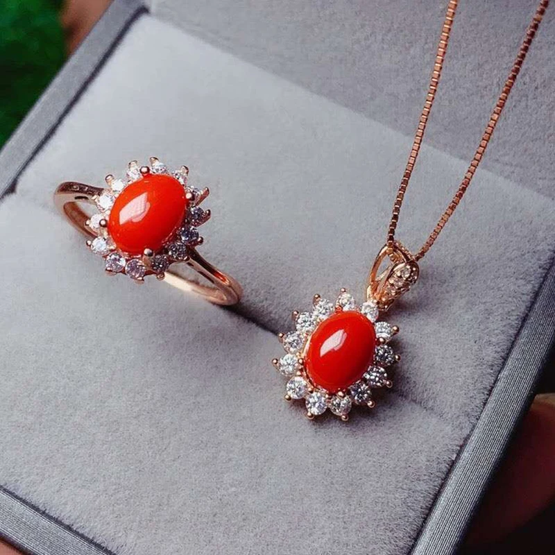 Ювелирные изделия CoLife Classic 925 серебряный красный коралл набор ювелирных изделий