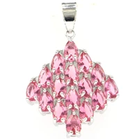 38x25mm shecrown anniversary created pink tourmaline for ladies silver pendant