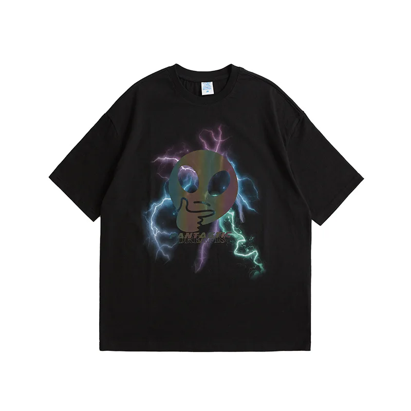 

Inf men's wear - New Street dark laser reflective short sleeve T-shirt for men in spring and summer 2021