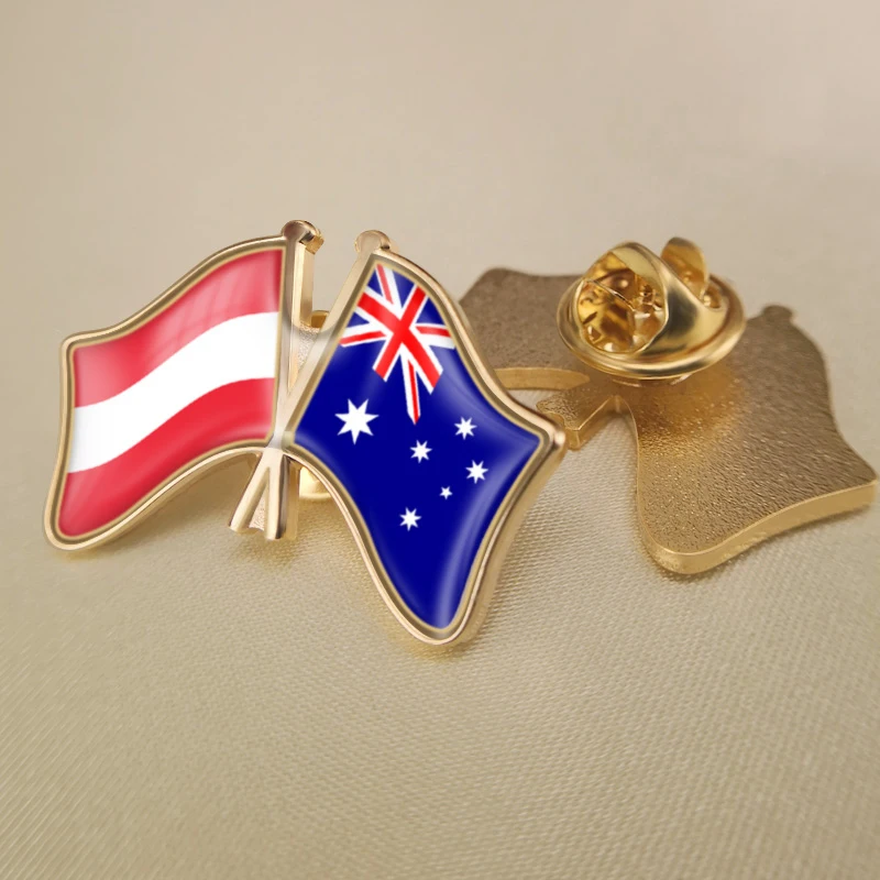 

Austria and Australia Crossed Double Friendship Flags Brooch Badges Lapel Pins