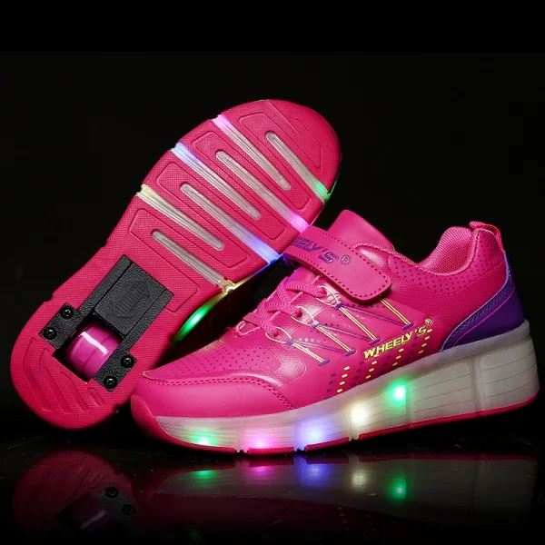 Розовый Jazzy Heelies, светодиодный светильник для мальчиков и девочек, детская обувь для роликовых коньков, Детские кроссовки с колесами, 21 цвет - Цвет: Розовый