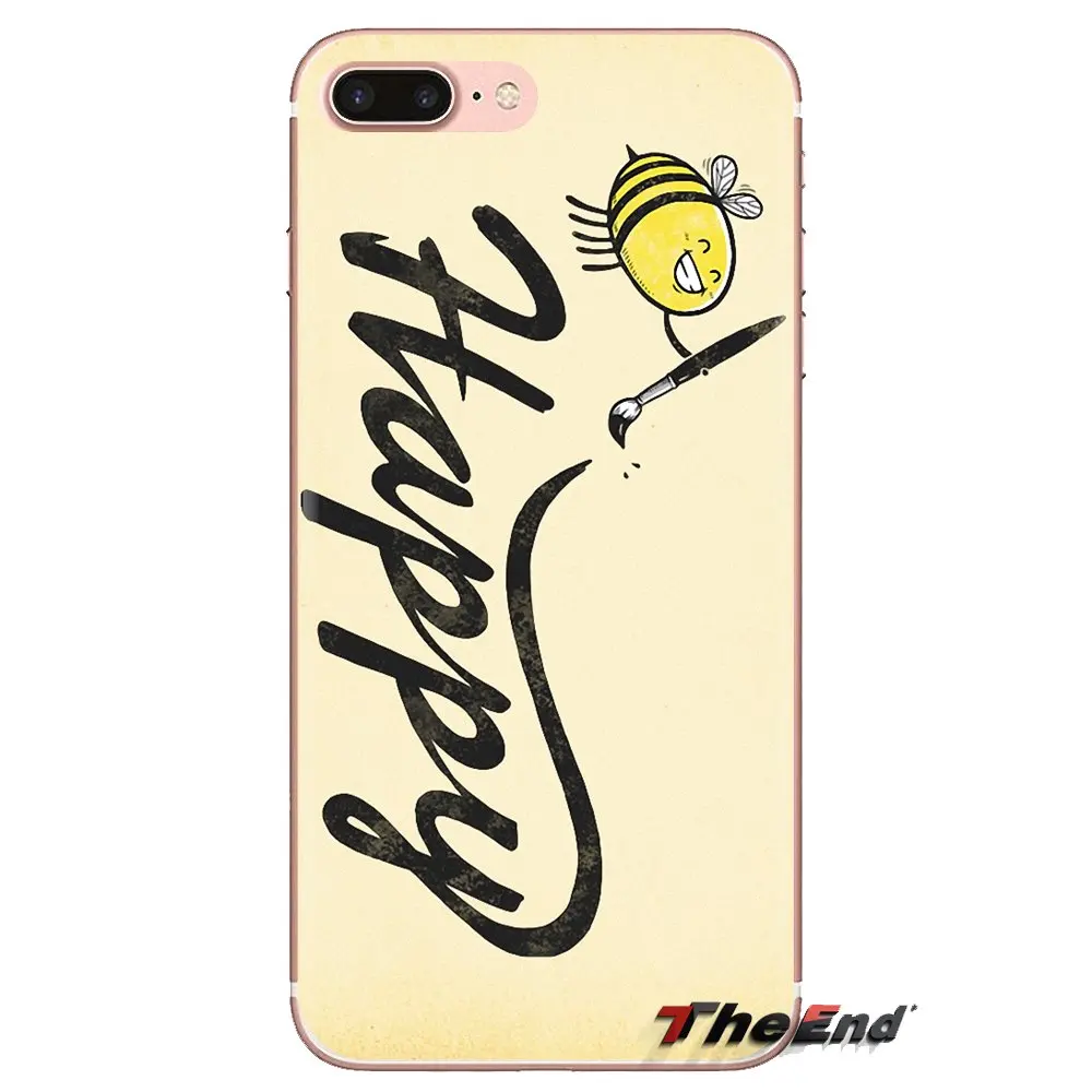 Cartoon Little Yellow Bee Happy Transparent TPU Covers For Samsung Galaxy J1 J2 J3 J4 J5 J6 J7 J8 Plus 2018 Prime 2015 2016 2017 |