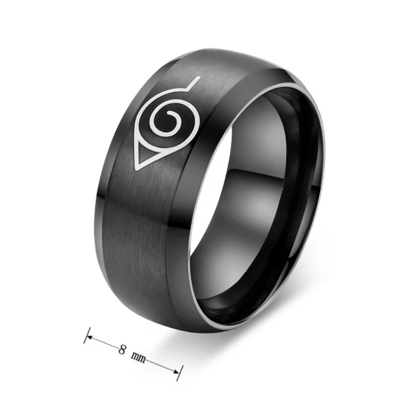 Акатсуки кольцо Лист Коноха деревня символ логотип знак Саске ниндзя черный модный титановая сталь аниме ювелирные изделия подарки оптом.