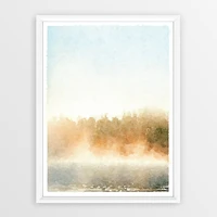 abstract misty lake neutral print landscape photography watercolor painting serene spa cabin farmhouse decor art poster