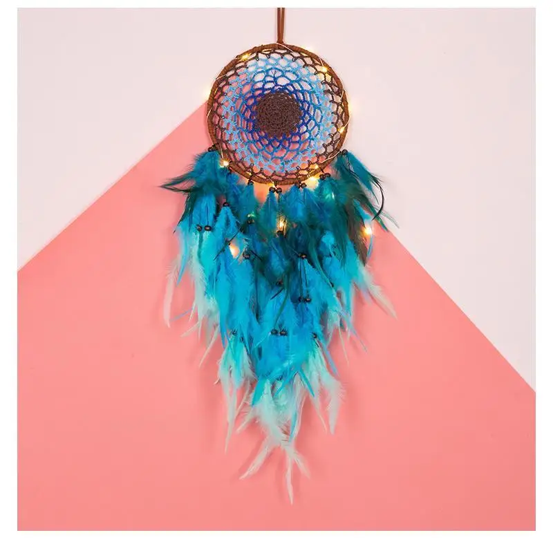 

AU Dream Catcher WITH LED Heart Feathers Handmade Night Light Wall Hanging Decor Hand Woven Ornaments Birthday Graduation Gift