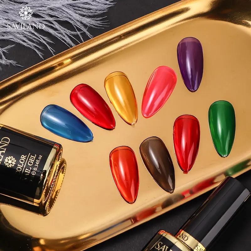 Желе лак для ногтей SAVILAND желе со стеклянными конфетами Радужный Янтарный Гель