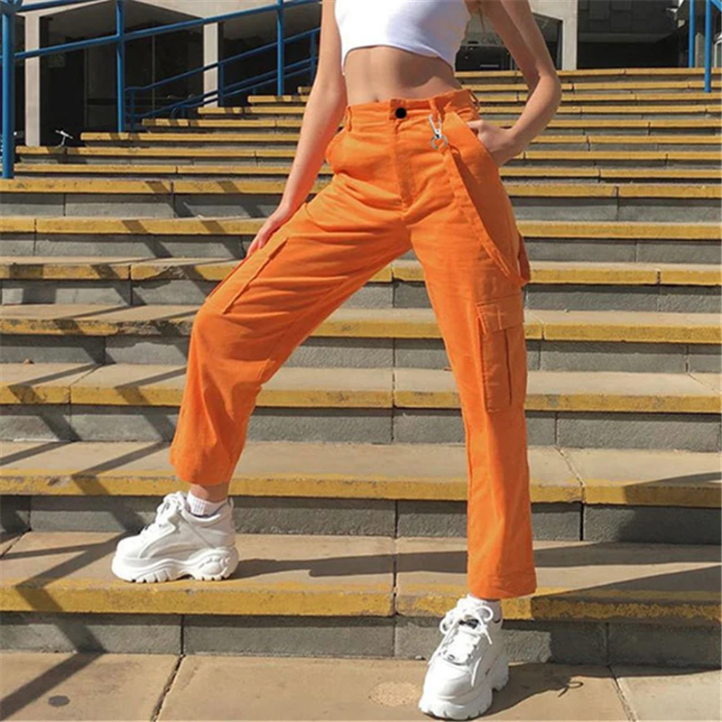 Брюки-карго женские с завышенной талией джоггеры модные прямые штаны в винтажном