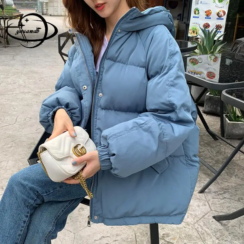 

XS-XL Womens Padded Parkas Jacket Winter Female Coats Zipper Bat Sleeved Hooded Loose Thick Ladies Outerwear Top Clothes Hy71