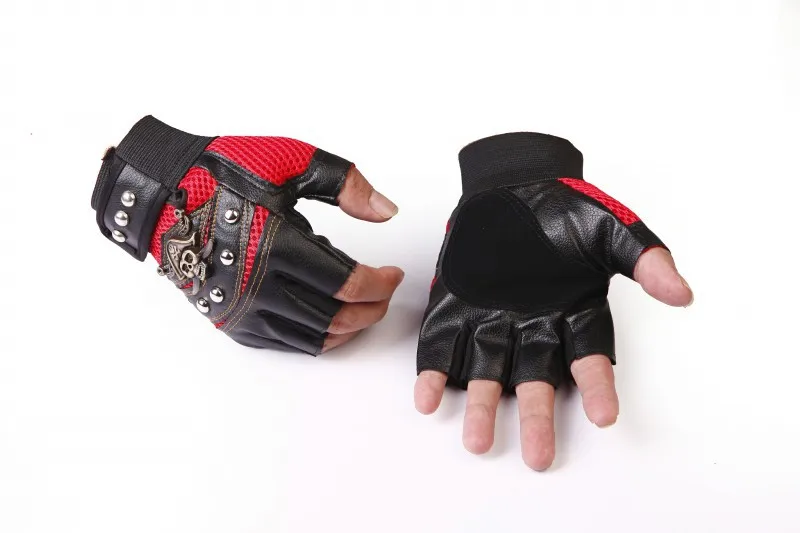 Перчатки без пальцев с черепами и заклепками из искусственной кожи для мужчин и женщин, модные хип-хоп женские спортивные панк-перчатки с полупальцами, мужские перчатки