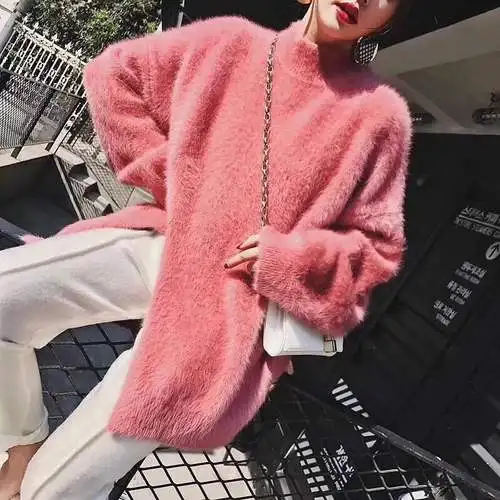 Aihuyigui Autumn Winter Splits High Collar Sweater Women's Heads Long Loose Knitted Streetwear Jumper Dr732 | Женская одежда