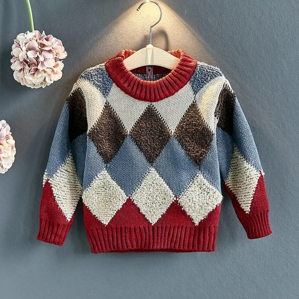 

2020 Spring And Autumn New Fashion Boys And Girls Knited Plaid Pullover Long Sleeve Sweater