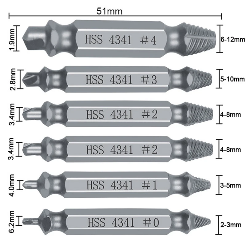 

Drill Bits Screw Removers Out Reverse HSS Anti-rust Workshop Tools 6pcs