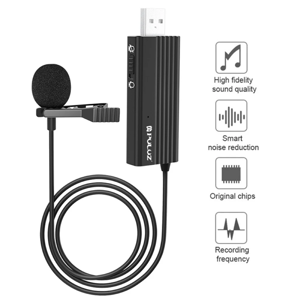

Проводной конденсаторный микрофон Puluz PU618B с клипсой, USB