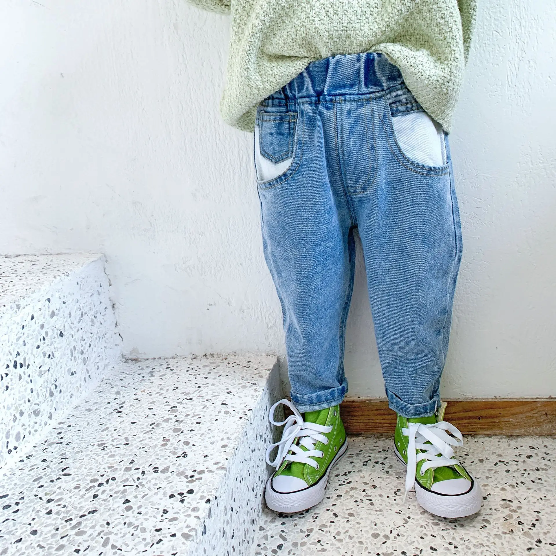 Модные лоскутные джинсы с карманами для мальчиков обтягивающие девочек