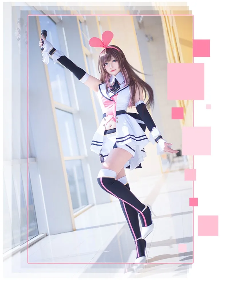 Pink YouTuber Kizuna AI Sailor Suit Women Girls Daily Cute Sweet Dress Coaplay Costume Top + Shorts + Headress + Sleeve+Leggings
