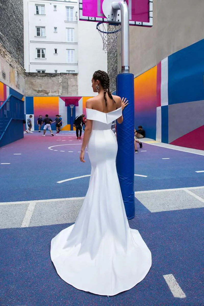 

White Mermaid Wedding Dresses With Detachable Skirt Off The Shoulder Bridal Gowns estido de noiva