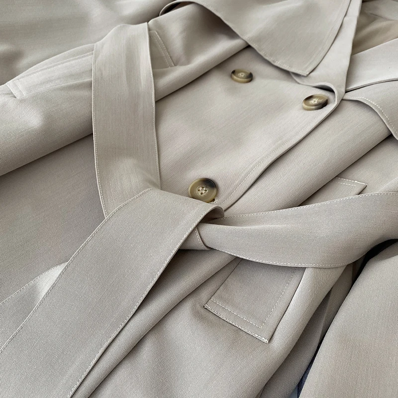 

CHICEVER Casual Elegant Trench For Women Lapel Long Lantern Sleeve High Waist With Sashes Patchwork Trenches Female Fashion Tide