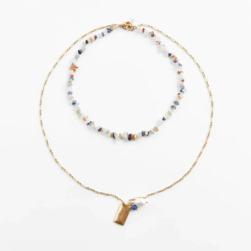 Ожерелье ZA 2 шт./компл. женское ожерелье с цепочкой из натурального камня и бусин в