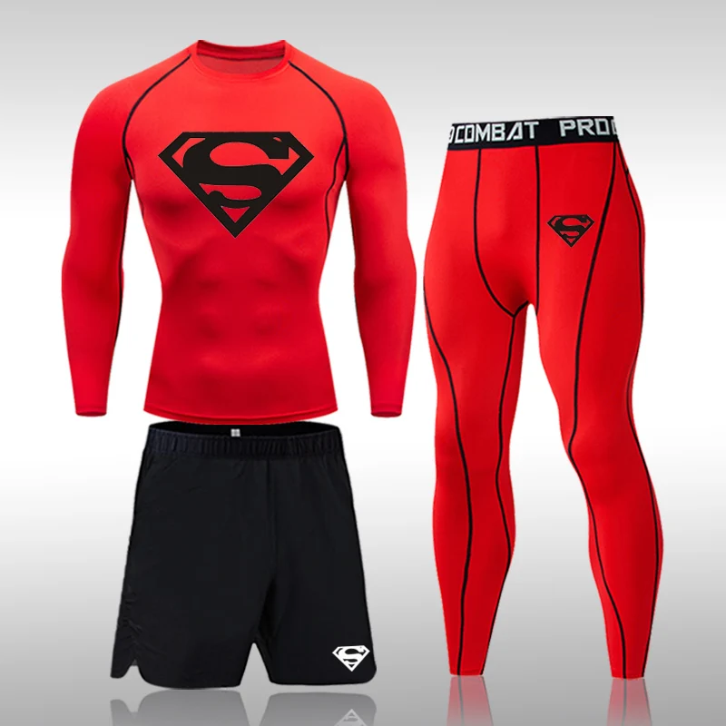 Men's Long sleeve Compression Sports Suit Gym Set Elastic Basketball Running Workout Sportswear Men 3 Pcs Sets | Спорт и
