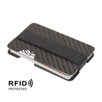 new compact carbon fiber mini thin money clip credit card sleeve id holder rfid anti thief card wallet case with elastic band