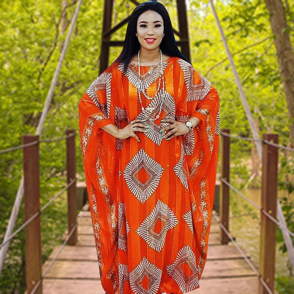

Muslim Style Maxi Dresses For Women 2021 New Fashion O-neck Long Bat Sleeve Geometry Print Femme Clothes African Nigerian
