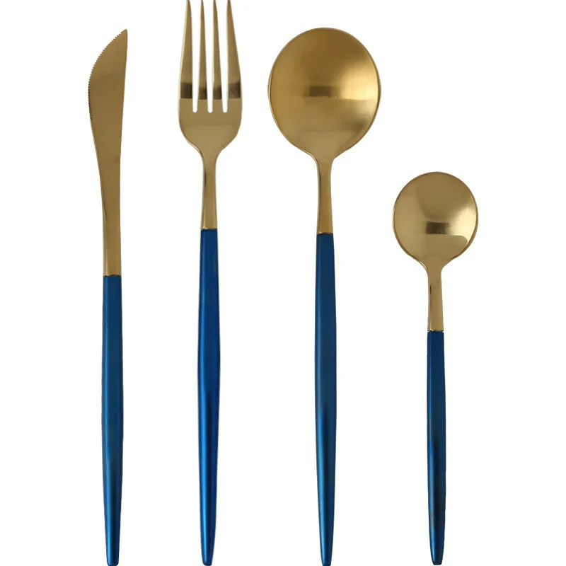 304 нержавеющая сталь Португалия синий с золотым ножом и вилка ложка посуда 4