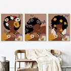 Модные художественные принты Африканской женщины, голова, цветок, Бабочка, Африканская женщина, черная девушка, Постер в стиле бохо, холст, красивые настенные картины