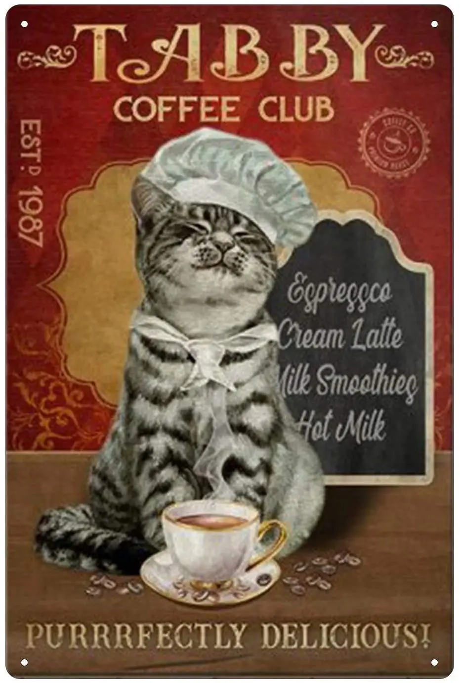

Chef Cat Making Coffee Metal Tin Logo Sign For Decoration Hotel Restaurant Bistro Coffee Shop Home Kitchen Decoration Plaque