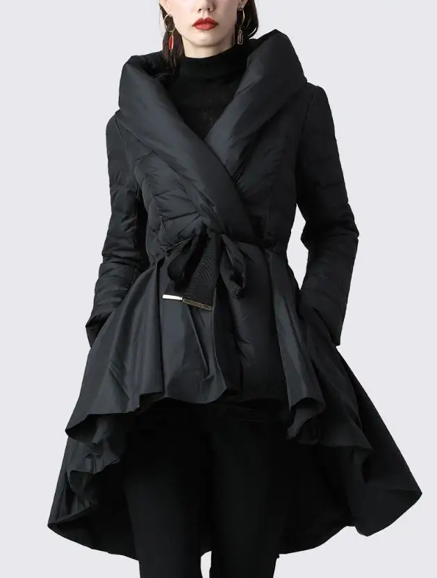 

winter fashion temperament loose coat tide 2019 new dovetail pattern Hem Parkas Jackets Woman Solid color coat