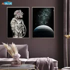 Плакат на стену с изображением Галактики, звездного неба, цветов, астронавта, холст для художественной печати, холст, картина в скандинавском стиле, украшение для дома, комнаты