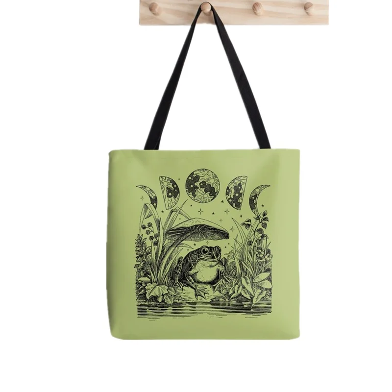 

Women Shopper bag Cute Cottagecore Aesthetic Frog Mushroom Moon Witchy Vintage Bag Harajuku Shopping Tote Shoulder Lady Bag