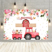 mehofond pink floral theme photography backdrop animals red tractor birthday decoration banner background photo studio photocall