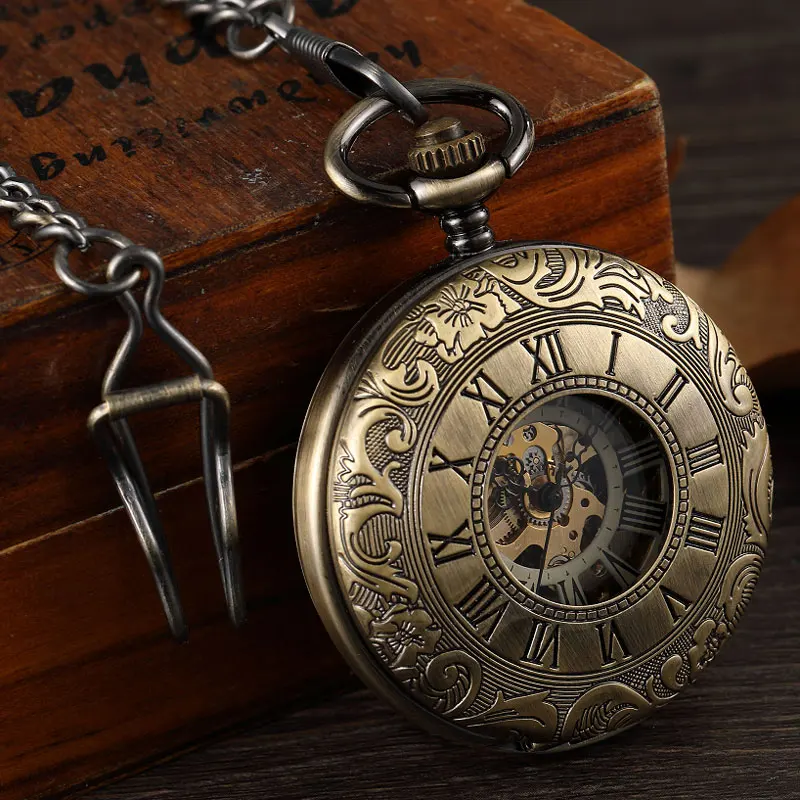 

Double Sided Mechanical Pocket Watch Men Hollow Steampunk Skeleton Hand Wind Vintage Pocket & Fob Watch Male Clock Waist Chain