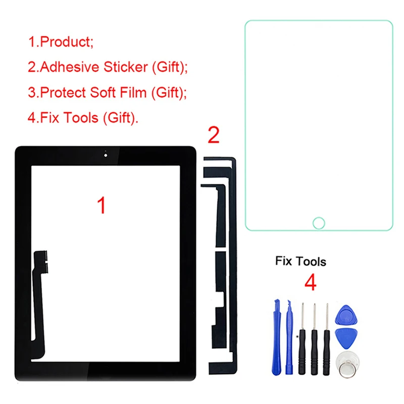 

1Pcs For iPad 4 4th Gen A1458 A1459 A1460 9.7" LCD Outer Touch Screen Digitizer Front Glass Panel Replacement