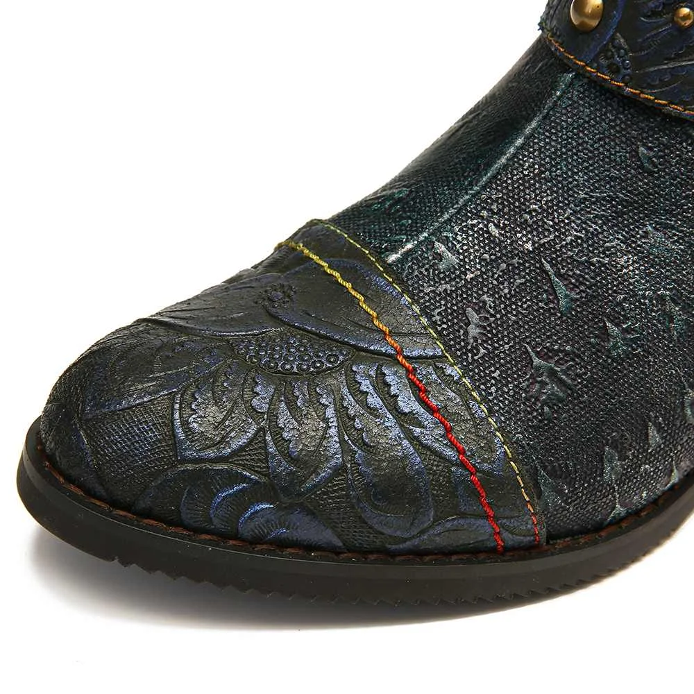 SOCOFY/ботинки с тиснением; Zapatos De Mujer; обувь из натуральной кожи с заклепками и пряжкой на молнии; красивые женские ботильоны