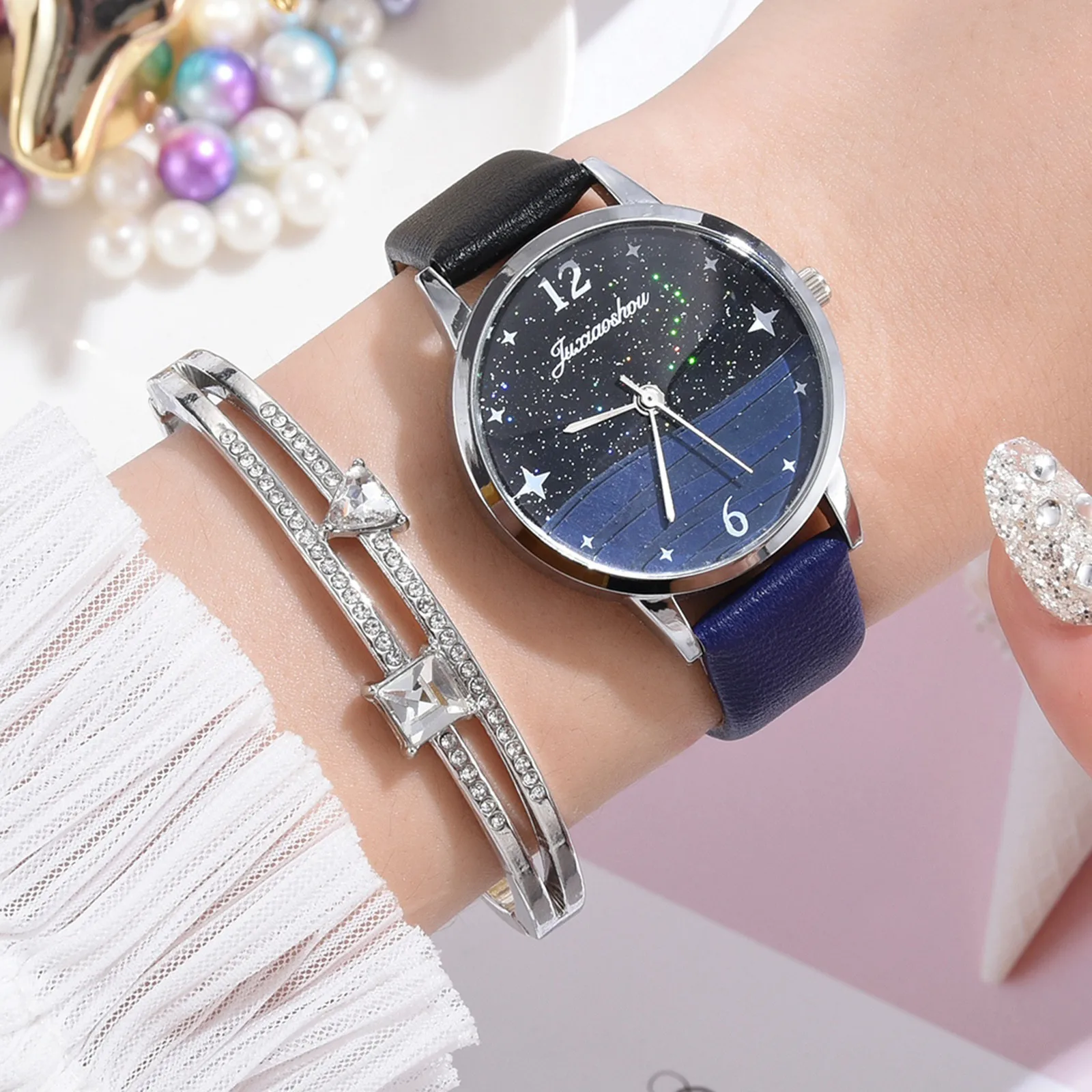 

Luxury Women's Watches Bracelet Set Starry Sky Ladies Women Watch Casual Leather Quartz Wristwatch Girl Clock Relogio Feminino