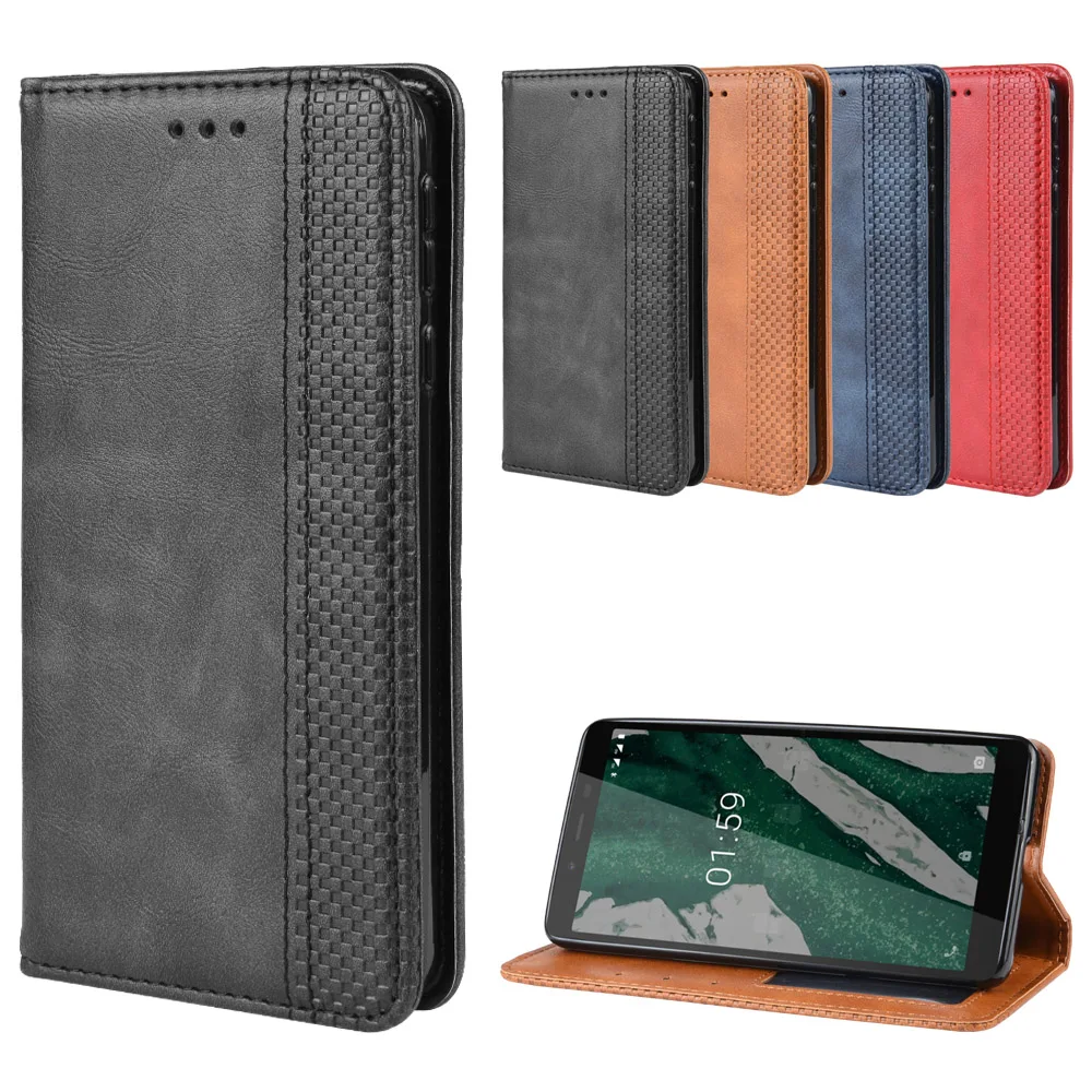 Кожаный чехол-книжка в стиле ретро для Nokia 1 PLUS чехол-кошелек на магните кожаный