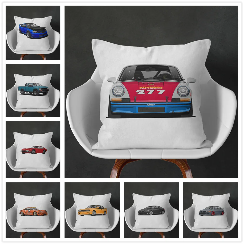 

Classic Family Car Cartoon Pattern Soft Short Plush Cushion Cover Pillowcase Home Sofa Car Decoration Pillowcase45X45Cm