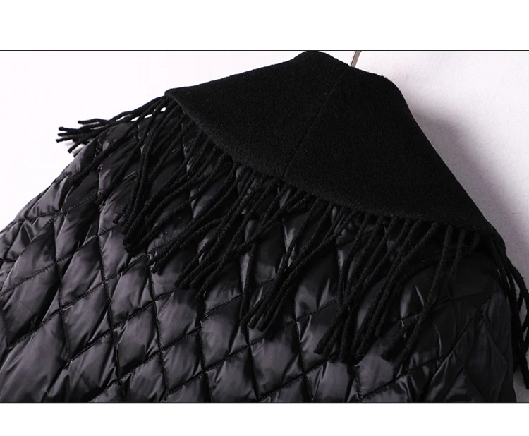 

SHUCHAN Designer Women Coats and Jackets Winter Argyle Spliced Tassel Korean Style Fashion Woman winter coats for women