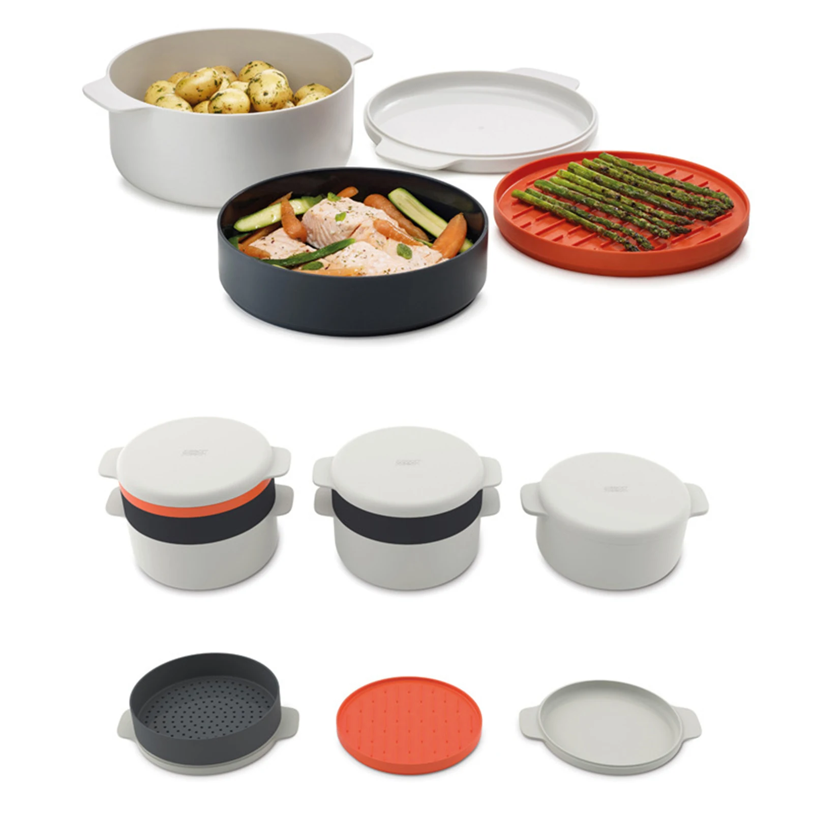 

Microwave Oven 4-layer Steamer lunch box round rice egg vegetables Steamed Container Multi-layer Rice Steamer Compartment